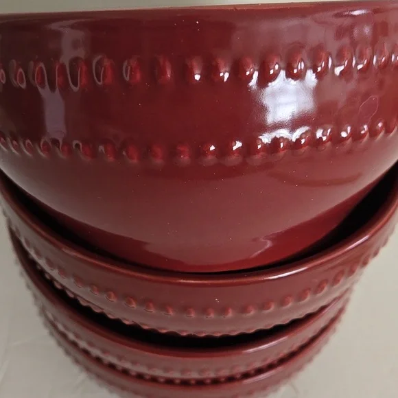 Royal Norfolk Four Cranberry Textured 6" Bowls - Picture 2 of 5